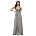 Ever-Pretty Women's Sleevless Floor Length A Line Sexy V Neck Wedding Party Dresses for Guest Grey 16UK