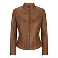 Ladies Real Leather Tan Biker Style Fashion Jacket Size UK 6-20 - Tan, XL - tan XL-16