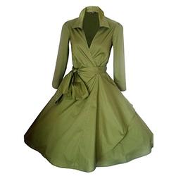 Vintage 40's 50's Style Rockabilly/Swing / Pin up Cotton Wrap Evening Party Cocktail Dress Sizes 4-28 ***UK Seller-Same Day Dispatch for Orders Placed Before 3pm***Large (18, Olive Green)