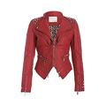 Pretty Attitude Women's Faux Leather Jacket with Rivets Biker Style Biker Jacket Faux Leather Jacket Red - Red - L