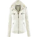 Newbestyle Womens Hooded Faux Leather Jacket Quilted Zip Up Jacket