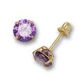 14ct Yellow Gold February Purple 6mm Round CZ Cubic Zirconia Simulated Diamond Screw Back Earrings Jewelry Gifts for Women