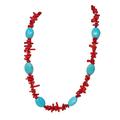 TreasureBay Handmade Women's Beaded Necklace Stunning Red Coral and Blue Turquoise Gemstone Necklace