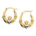 9ct Two Colour Gold Claddagh Creole Earrings - 13mm