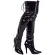 (BS12748) - New Womens Ladies Sexy Thigh HIGH Kinky Fetish Over The Knee Stiletto Heel Full Hook LACE UP and Side Zip Boots Sizes UK 4 5 6 7 8 (6 UK/EU 39, Black Patent)