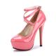 OCHENTA Women's Ankle Strap Platform Pump Party Dress High Heel (Beige Sole) PU Peach Red Tag Size 43 - UK 8.5