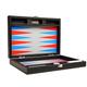 Silverman & Co. 13-inch Premium Backgammon Set - Travel Size - Black Board, Scarlet Red and Patriot Blue Points
