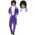 80s Purple + Wig Musician Mens Fancy Dress Icon Celebrity Prince Adults Costume (Large 42-44" Chest)