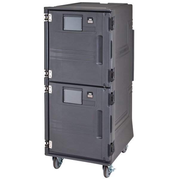 Cambro Hot Box | PCUPH2615 Pro Cart Ultra® Charcoal Gray Electric 2 Compartment Pan Carrier, Passive Top and Hot Bottom Compartments - 220V (International Use Only)