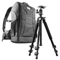 Mantona Scout Trekking 2 in 1 Set (inkl. Trekking Fotorucksack und Kamerastativ Scout 142 cm, geeignet für DSLR- und Systemkameras, mit Diebstahlschutz)