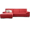 CAVADORE Eckcouch Corianne in Kunstleder / Sofa in L-Form mit verstellbaren Armlehnen und Longchair / 282 x 80 x 162 / Lederimitat, rot