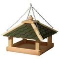 dobar 44256e Klassisches Vogelhaus aus Holz (Kiefer) für Garten, Balkon, mit grünen Bitumenschindeln, stabiler Metallkette zum Aufhängen - Vogelhäuschen Vogel-Futterhaus