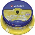 Verbatim DVD+RW 4x Matt Silver 4.7GB, 25er Pack Spindel, DVD Rohlinge beschreibbar, 4-fache Brenngeschwindigkeit & Hardcoat Scratch Guard, DVD leer, Rohlinge DVD wiederbeschreibbar