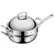 WMF Wok-Set 2-teilig Wok Metalldeckel stufenlos einstellbarer Wrasenabzug Dämpfereinsatz Multiply unbeschichtet Ø 28cm Multiply Metalldeckel Dämpfereinsatz Cromargan Edelstahl rostfreigriff Mehrschichtmaterial induktionsgeeignet spülmaschinengeeignet