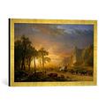 Gerahmtes Bild von Albert Bierstadt Emigrants Crossing the Plains, Kunstdruck im hochwertigen handgefertigten Bilder-Rahmen, 60x40 cm, Gold raya