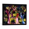 Gerahmtes Bild von August Macke Mädchen mit blauen Vögeln, Kunstdruck im hochwertigen handgefertigten Bilder-Rahmen, 70x50 cm, Schwarz matt