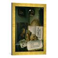 Gerahmtes Bild von Gerrit or Gerard Dou Still Life with a Skull, Kunstdruck im hochwertigen handgefertigten Bilder-Rahmen, 40x60 cm, Gold raya