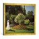Gerahmtes Bild von Claude Monet C.Monet, Dame im Garten/1867, Kunstdruck im hochwertigen handgefertigten Bilder-Rahmen, 70x50 cm, Gold raya
