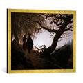 Gerahmtes Bild von Caspar David Friedrich Mann und Frau den Mond betrachtend, Kunstdruck im hochwertigen handgefertigten Bilder-Rahmen, 70x50 cm, Gold raya