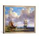 Gerahmtes Bild von Adolf Vollmer Calm Sea, 1836", Kunstdruck im hochwertigen handgefertigten Bilder-Rahmen, 70x50 cm, Silber raya