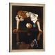 Gerahmtes Bild von Michelangelo Merisi Caravaggio Narziß, Kunstdruck im hochwertigen handgefertigten Bilder-Rahmen, 50x70 cm, Silber raya