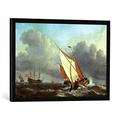 Gerahmtes Bild von Willem van de Velde Schiffe in stürmischer See, Kunstdruck im hochwertigen handgefertigten Bilder-Rahmen, 70x50 cm, Schwarz matt