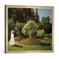 Gerahmtes Bild von Claude Monet C.Monet, Dame im Garten/1867, Kunstdruck im hochwertigen handgefertigten Bilder-Rahmen, 70x50 cm, Silber raya