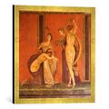 Gerahmtes Bild von 1. Jahrhundert v.Chr Pompeji, Villa dei Misteri, Ausschnitt, Kunstdruck im hochwertigen handgefertigten Bilder-Rahmen, 50x50 cm, Gold raya