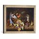 Gerahmtes Bild von Hans van Essen Stilleben mit Früchten und Tieren, Kunstdruck im hochwertigen handgefertigten Bilder-Rahmen, 40x30 cm, Silber raya