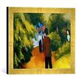 Gerahmtes Bild von August Macke Park am Wasser (Mann im Park), Kunstdruck im hochwertigen handgefertigten Bilder-Rahmen, 40x30 cm, Gold raya