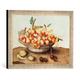 Gerahmtes Bild von Giovanna Garzoni Schale mit kleinen Birnen, Kirschen und einer Mandel, Kunstdruck im hochwertigen handgefertigten Bilder-Rahmen, 40x30 cm, Silber raya