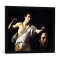 Gerahmtes Bild von Michelangelo Merisi Caravaggio David mit dem Haupt des Goliath, Kunstdruck im hochwertigen handgefertigten Bilder-Rahmen, 70x50 cm, Schwarz matt