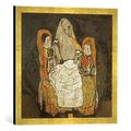Gerahmtes Bild von Egon Schiele Mutter und zwei Kinder III, Kunstdruck im hochwertigen handgefertigten Bilder-Rahmen, 50x50 cm, Gold raya