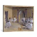 Gerahmtes Bild von Edgar Degas "Le foyer de la danse à l'Opéra de la rue Le Peletier", Kunstdruck im hochwertigen handgefertigten Bilder-Rahmen, 100x70 cm, Silber raya