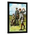 Gerahmtes Bild von Clement Flower "John Henry Taylor (1871-1963), James Braid (1870-1950), and Harry Vardon (1870-1937), 'The Great Triumvirate', June 21st", Kunstdruck im hochwertigen handgefertigten Bilder-Rahmen, 50x70 cm, Schwarz matt