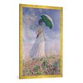 Gerahmtes Bild von Claude Monet "Woman with a Parasol turned to the Right, 1886", Kunstdruck im hochwertigen handgefertigten Bilder-Rahmen, 70x100 cm, Gold raya