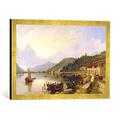 Gerahmtes Bild von George Clarkson Stanfield Lago d'Iseo, Italy, Kunstdruck im hochwertigen handgefertigten Bilder-Rahmen, 60x40 cm, Gold raya