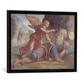 Gerahmtes Bild von Bernardino LuiniDie Speisung des Elias durch den Engel, Kunstdruck im hochwertigen handgefertigten Bilder-Rahmen, 70x50 cm, Schwarz matt