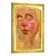 Gerahmtes Bild von Paula Modersohn-Becker Selbstbildnis, die rechte Hand am Kinn, Kunstdruck im hochwertigen handgefertigten Bilder-Rahmen, 50x70 cm, Gold raya
