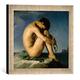 Gerahmtes Bild von Hippolyte Flandrin "Jeune homme nu assis sur un rocher. Figure d'etude", Kunstdruck im hochwertigen handgefertigten Bilder-Rahmen, 30x30 cm, Silber raya