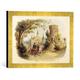 Gerahmtes Bild von Heinrich Justus Schneider Schloß Rosenau: Eine Gruppe von Reitern nähert sich der Terrasse, Kunstdruck im hochwertigen handgefertigten Bilder-Rahmen, 40x30 cm, Gold raya