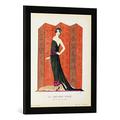 Gerahmtes Bild von French School Gazette du Bon Ton: No.10, Le Paravent Rouge, evening dress designed by Worth, 1921", Kunstdruck im hochwertigen handgefertigten Bilder-Rahmen, 40x60 cm, Schwarz matt