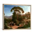 Gerahmtes Bild von August Wilhelm Ferdinand Schirmer "Aussicht von einer Terrasse der Villa d'Este", Kunstdruck im hochwertigen handgefertigten Bilder-Rahmen, 100x70 cm, Silber raya