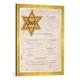 Gerahmtes Bild von Anonymous Identity card and yellow star for a Jew living in Amsterdam in 1943", Kunstdruck im hochwertigen handgefertigten Bilder-Rahmen, 50x70 cm, Gold raya