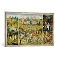 Gerahmtes Bild von Hieronymus Bosch "The Garden of Earthly Delights, c.1500", Kunstdruck im hochwertigen handgefertigten Bilder-Rahmen, 100x50 cm, Silber raya