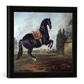 Gerahmtes Bild von Johann Georg Hamilton A black horse performing the Courbette, Kunstdruck im hochwertigen handgefertigten Bilder-Rahmen, 40x30 cm, Schwarz matt