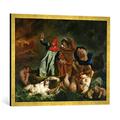 Gerahmtes Bild von Eugène Delacroix "Dante (1265-1321) and Virgil (70-19 BC) in the Underworld, 1822", Kunstdruck im hochwertigen handgefertigten Bilder-Rahmen, 80x60 cm, Gold raya