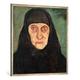 Gerahmtes Bild von Paula Modersohn-Becker "Kopf einer alten Frau mit schwarzem Kopftuch", Kunstdruck im hochwertigen handgefertigten Bilder-Rahmen, 100x100 cm, Silber raya