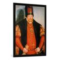 Gerahmtes Bild von Lucas Cranach der Jüngere "Joachim II.Hektor / Gem.v.Cranach d.J.", Kunstdruck im hochwertigen handgefertigten Bilder-Rahmen, 70x100 cm, Schwarz matt
