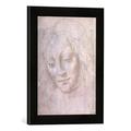 Gerahmtes Bild von Leonardo nach da Vinci Head of a woman, Kunstdruck im hochwertigen handgefertigten Bilder-Rahmen, 30x40 cm, Schwarz matt